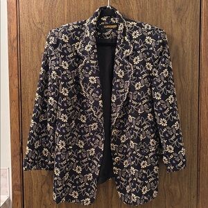 Women's Navy and Gold Floral Blazer